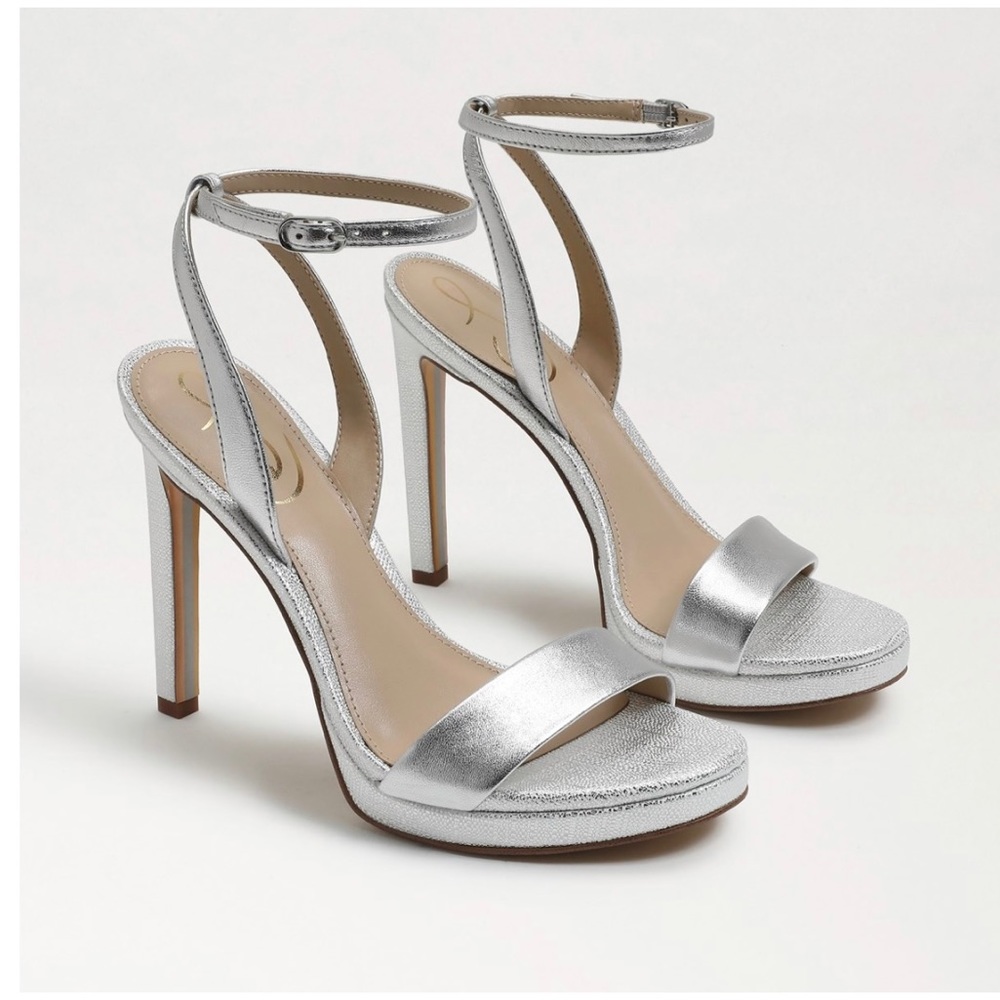 Sam Edelman Jade Ankle Strap Heel - Soft Silver Leather - 9